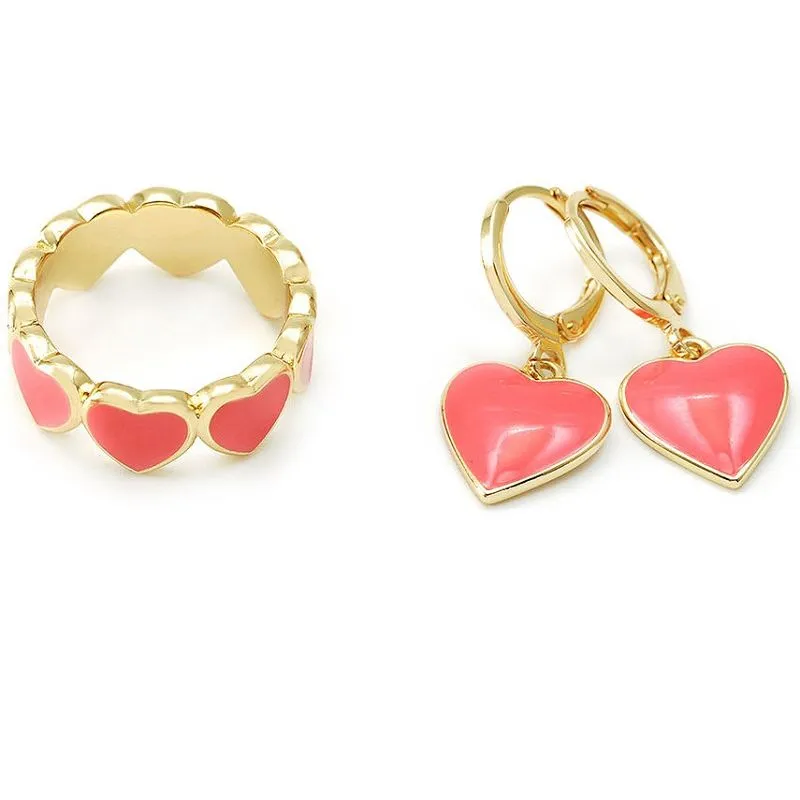 কোরাল এনামেল হার্ট জুয়েলারি সেট