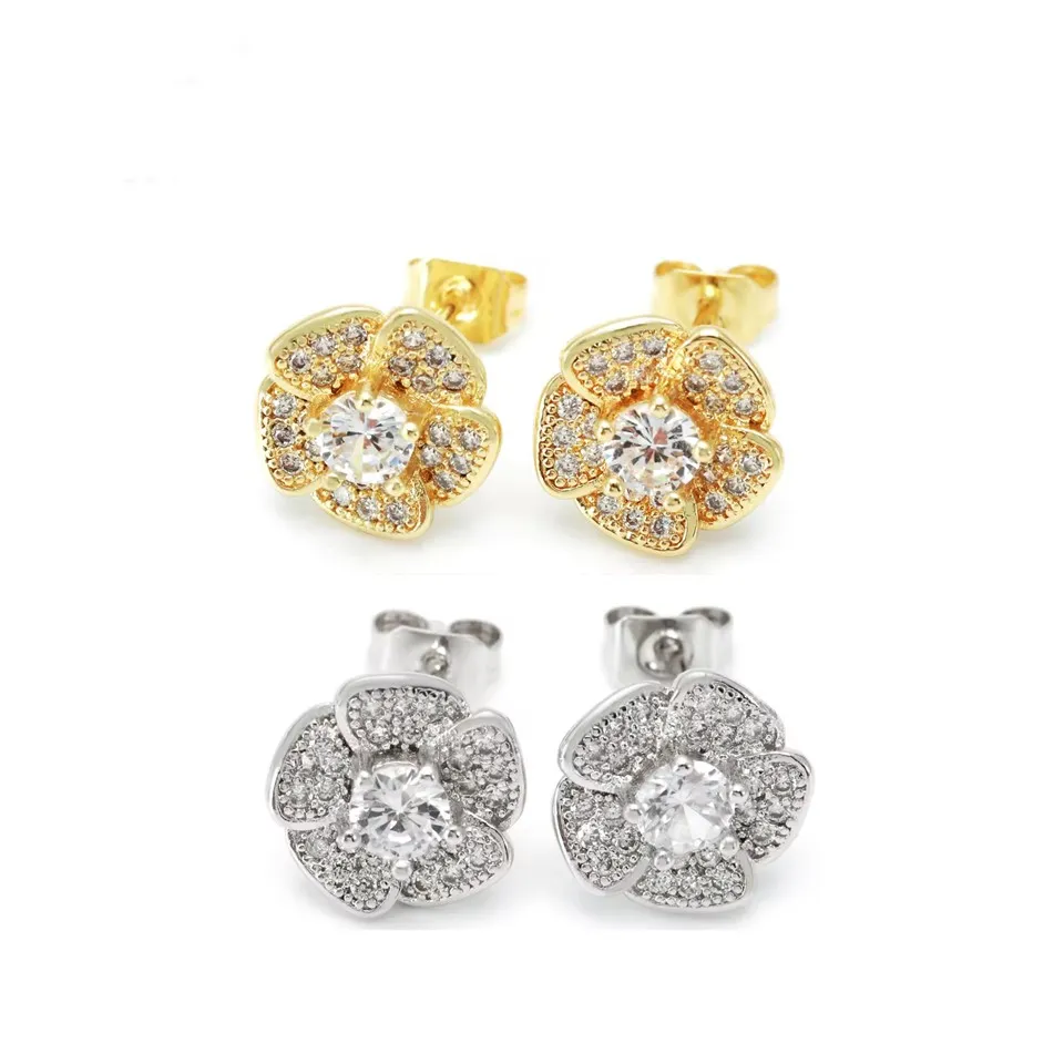 ভিনটেজ গোল্ড এবং রোডিয়াম ধাতুপট্টাবৃত ফুলের কানের দুল